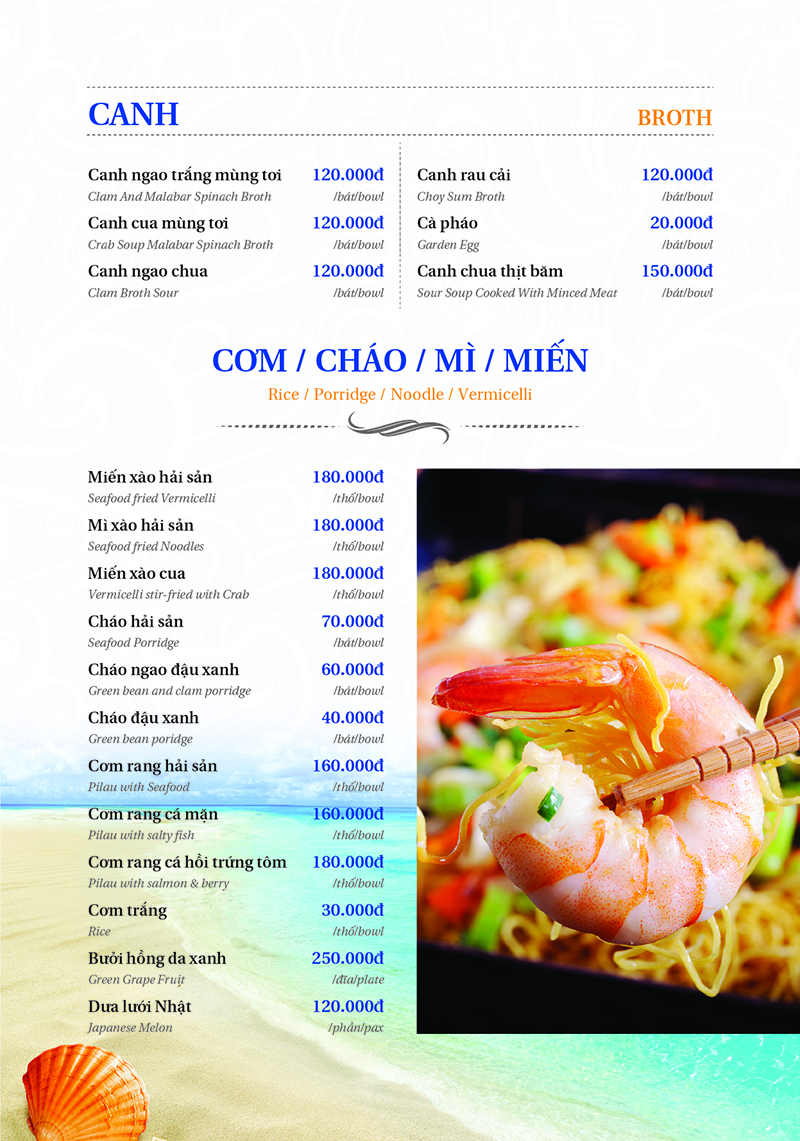 menu nhà hàng hải sản